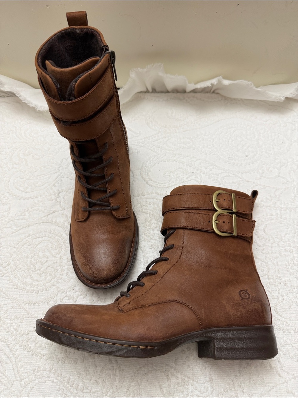 Born Boreen Combat Boots Size 6.5 US Leather Ankle Boots in Brown